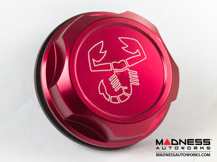 FIAT 500 Oil Cap - Red Anodized Billet w/ Scorpion Logo
